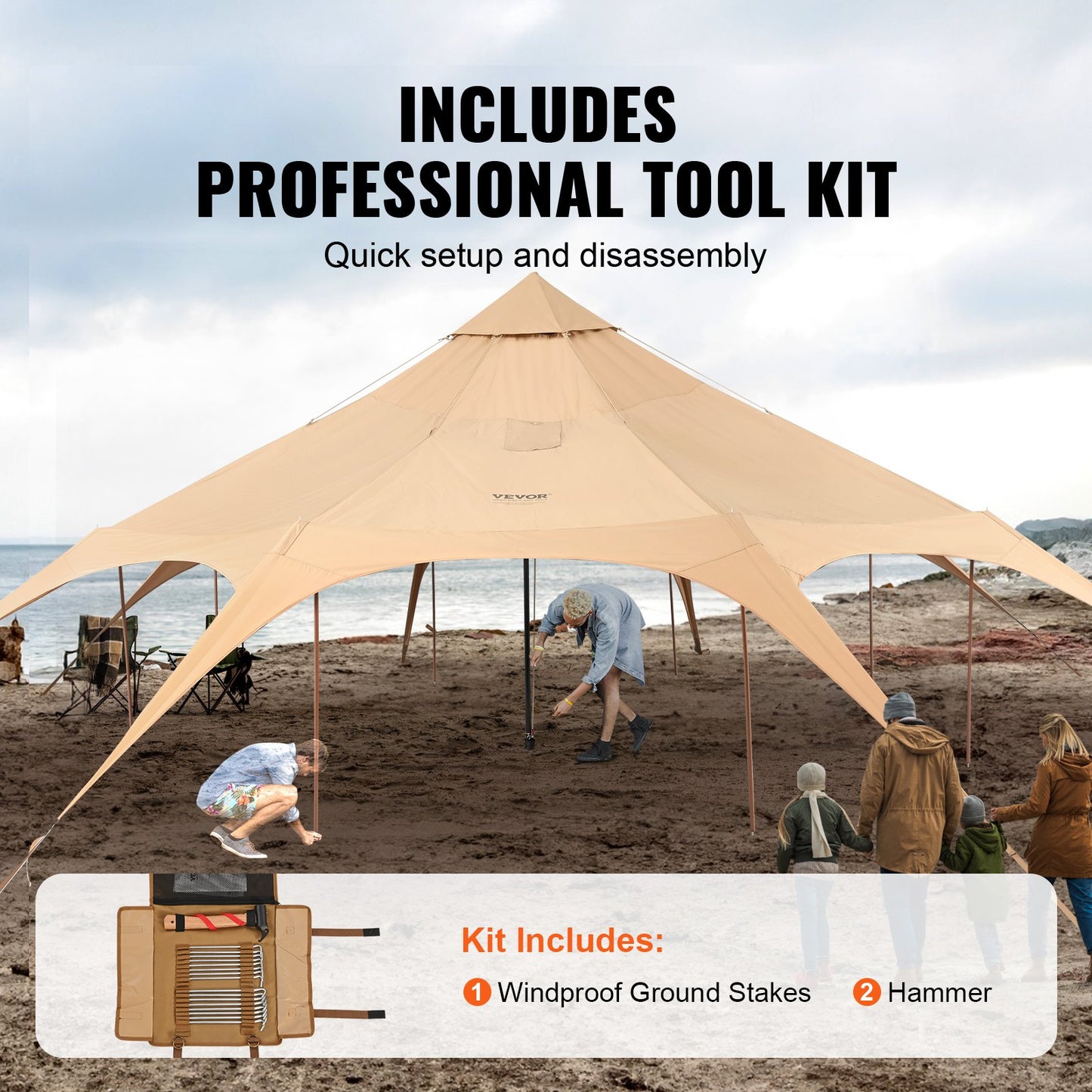 4-Season Canvas Bell Tent 5m/16.4ft for Camping & Family Outdoor Use with Stove Jack