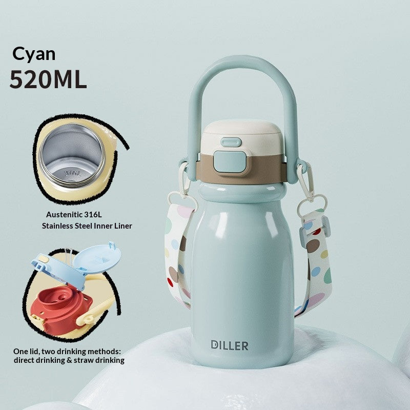 Insulated Water Bottle with Dual-Drinking Spout - 520ml Stainless Steel Thermos for Kids & Adults