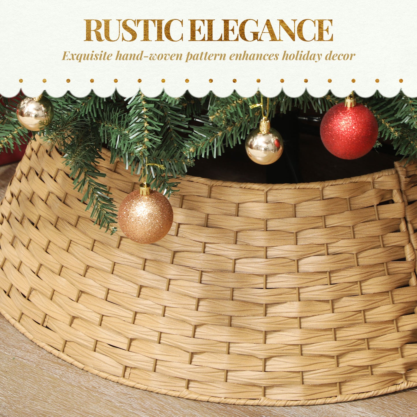 Natural 27-Inch Rustic Christmas Tree Collar - Hand-Woven Decor