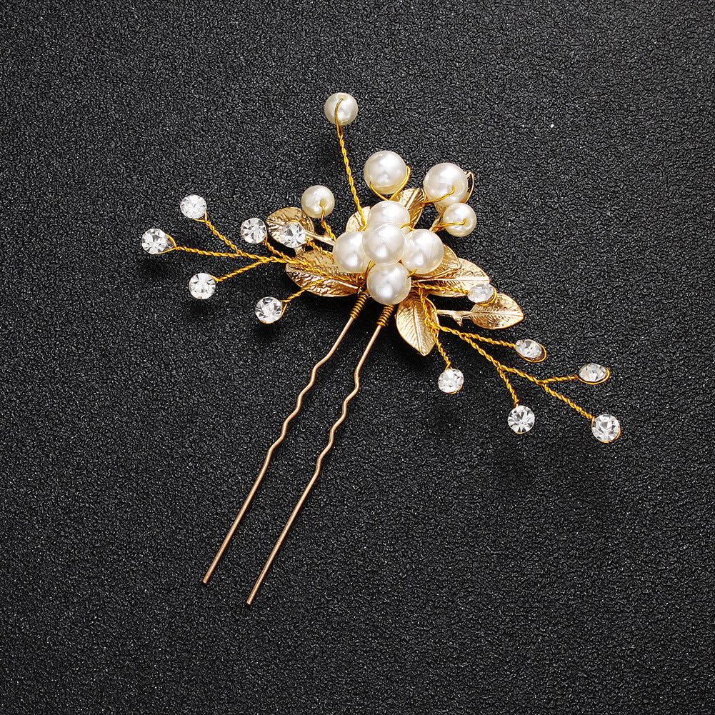 Pearl Flower Hairpin Headdress - Gold
