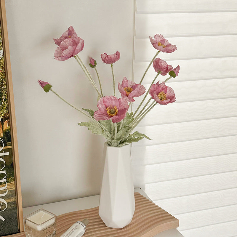 Ceramic Tulip Vase Set with White Flower Arrangements for Living Room Decor