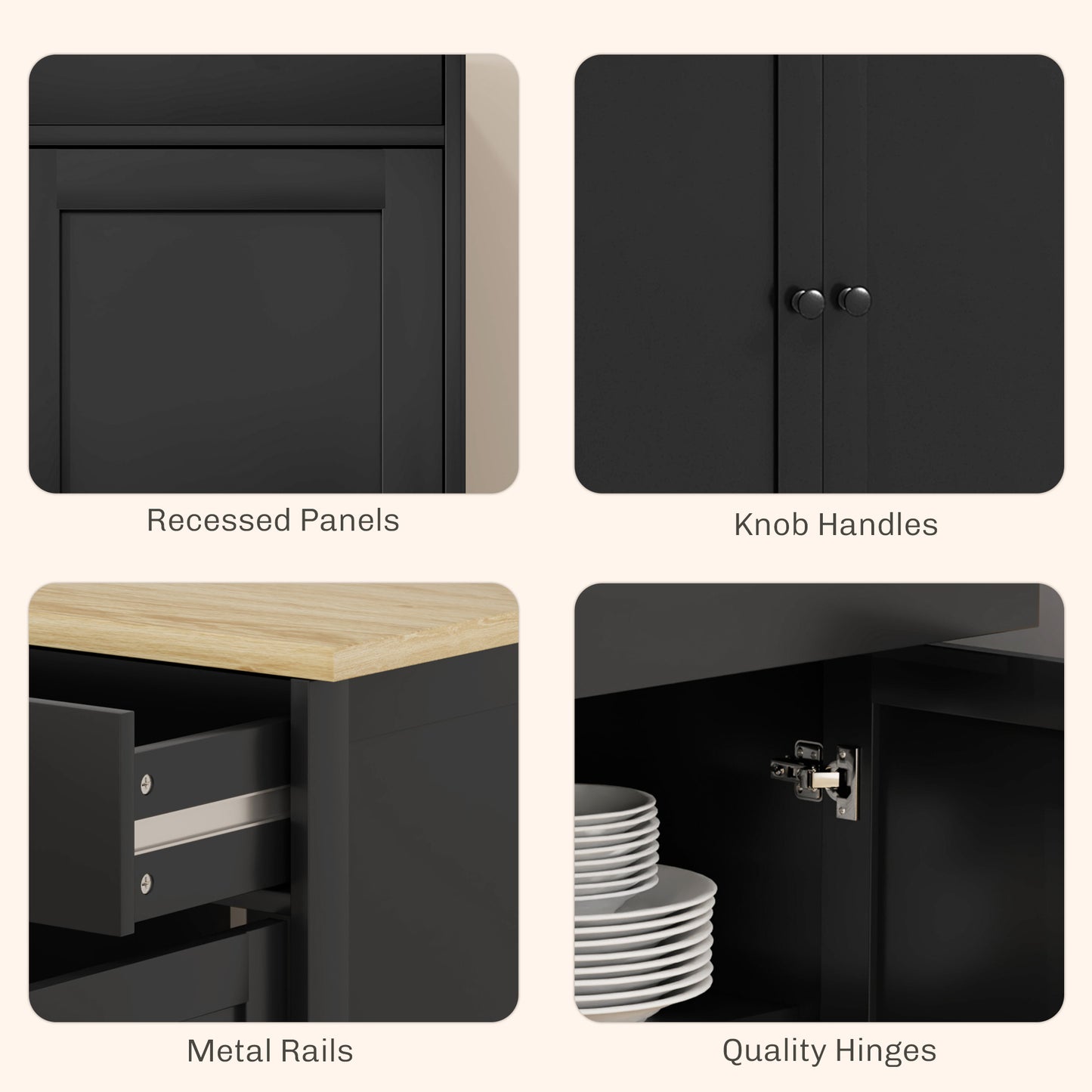 Modern Sideboard Buffet Cabinet with Adjustable Shelves - Black