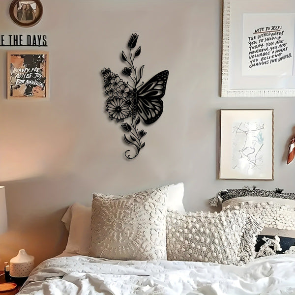 Aluminum Butterfly & Floral Silhouette Wall Art - Rustic Home Decor
