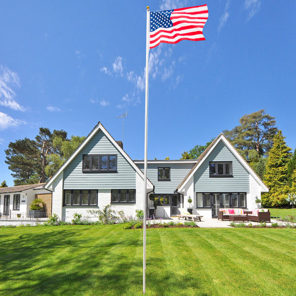 Adjustable Aluminum Flagpole Kit with 2 Flags and Finial - 25ft Outdoor Decoration
