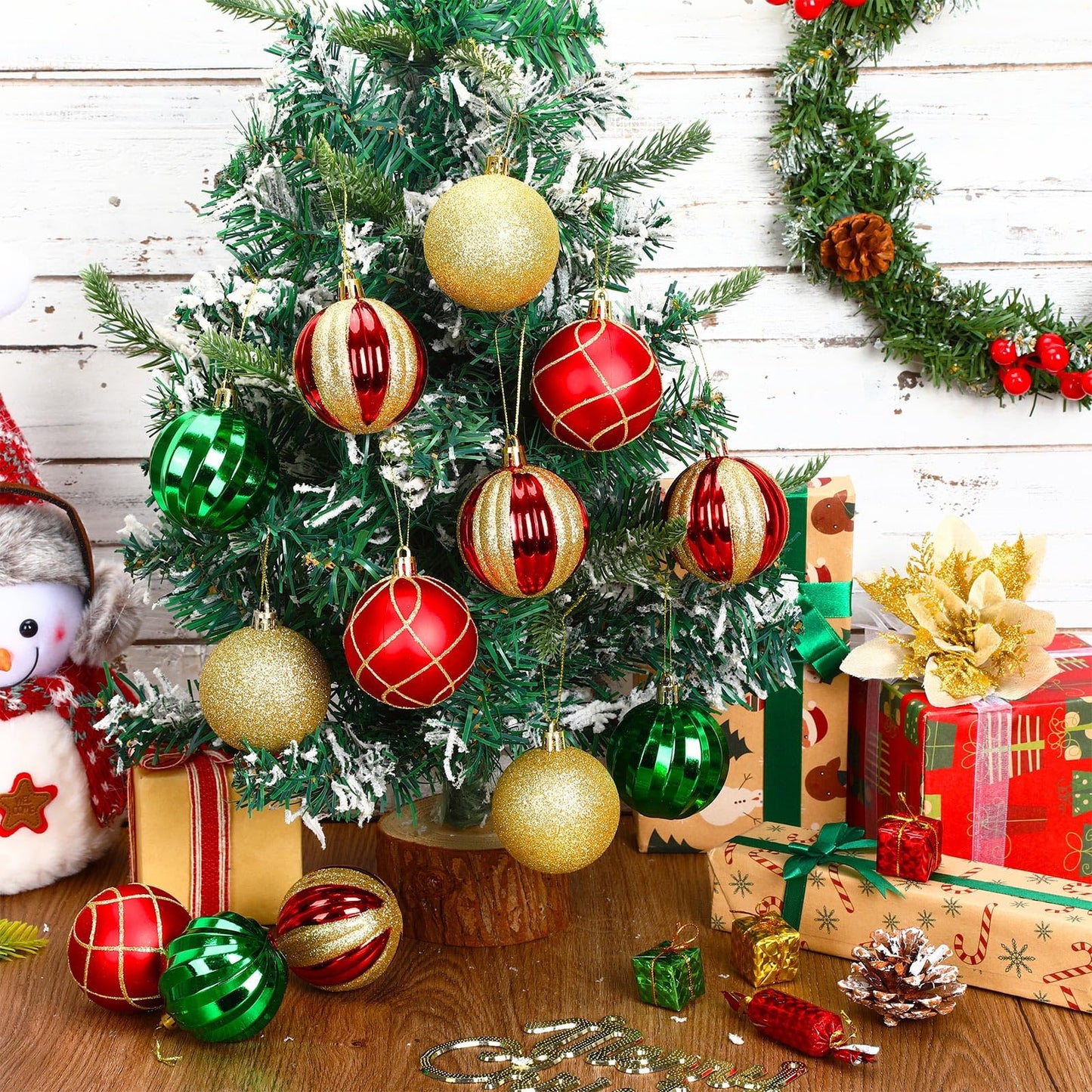 24PCS Shatterproof Christmas Ball Ornaments - Red, Green, Gold