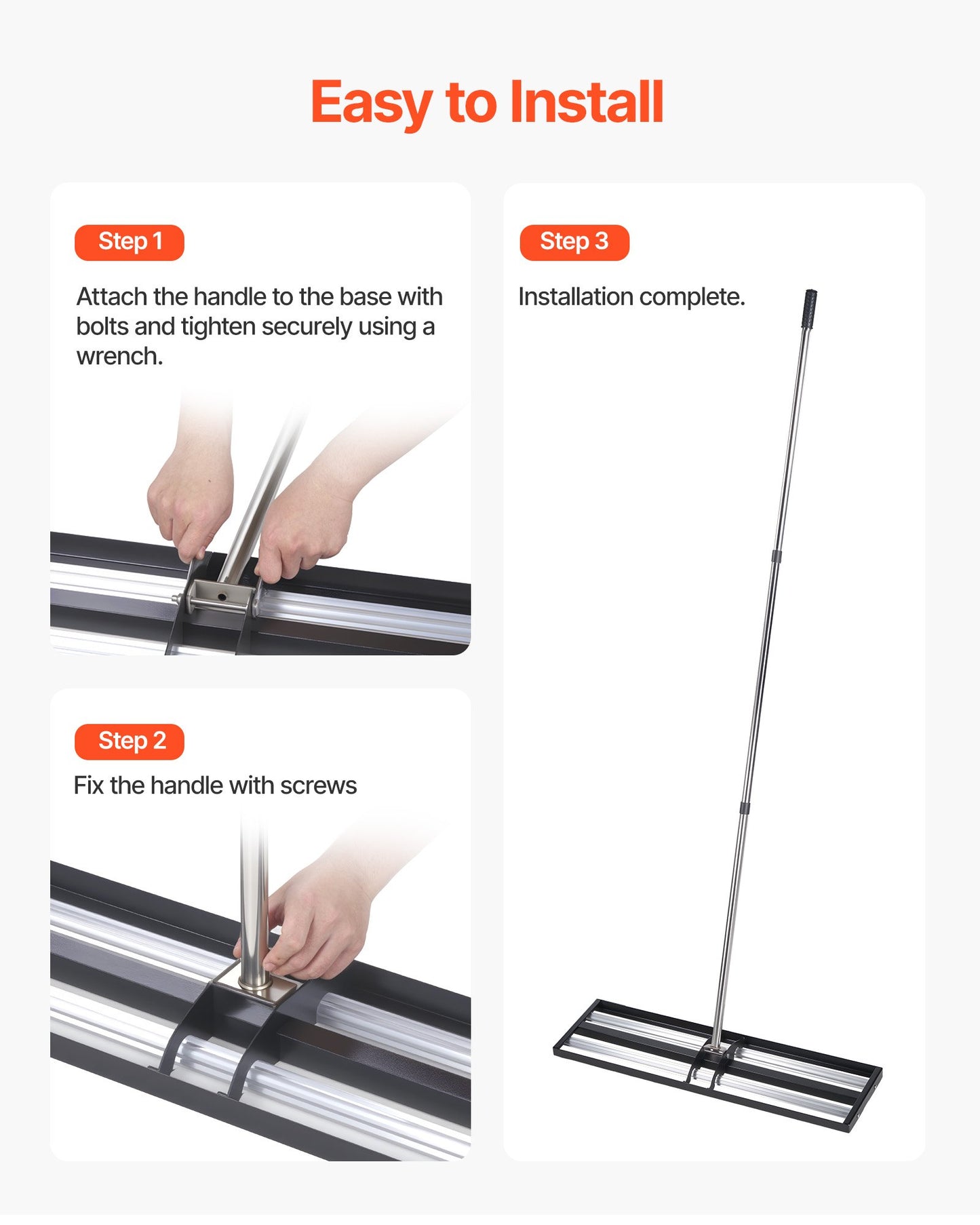 48-Inch Stainless Steel Lawn Leveling Rake with Adjustable Handle & Roller