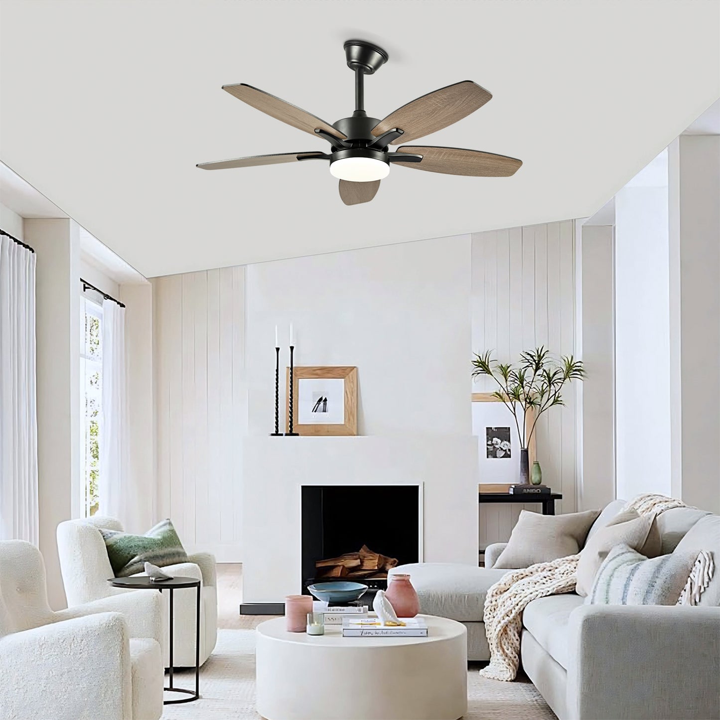 42" Matte Black Ceiling Fan with Lights & Remote Control - 5 Blades