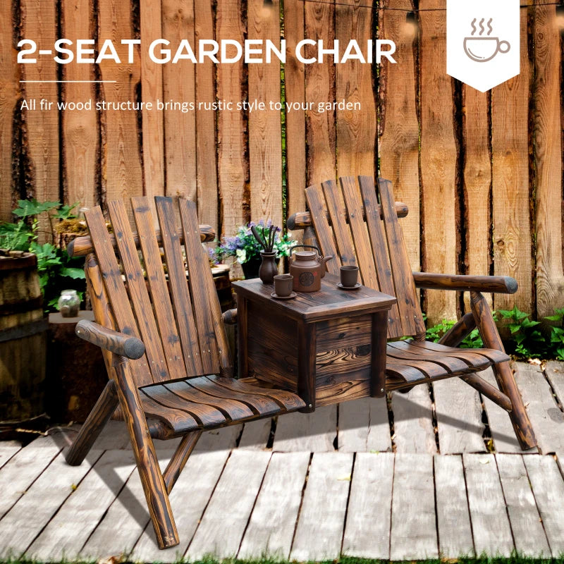 Double Adirondack Loveseat with Ice Bucket - Rustic Brown