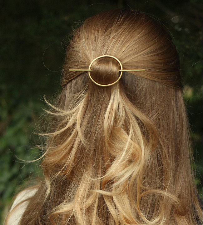 Ladies Geometric Circle Half Pull Hairpin - Gold & Silver Hair Accessory