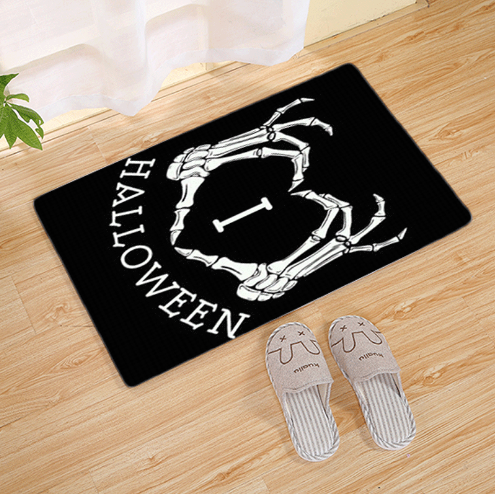 Halloween Flannel Floor Mat Non-Slip Bathroom Door Rug Skull Design