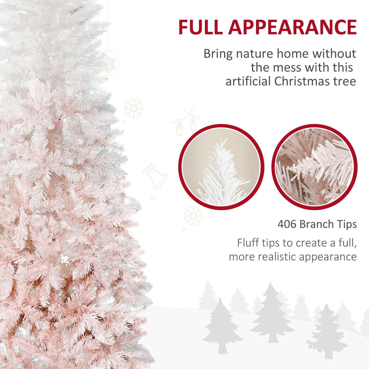 6ft Slim Pencil Artificial Christmas Tree - Pink & White