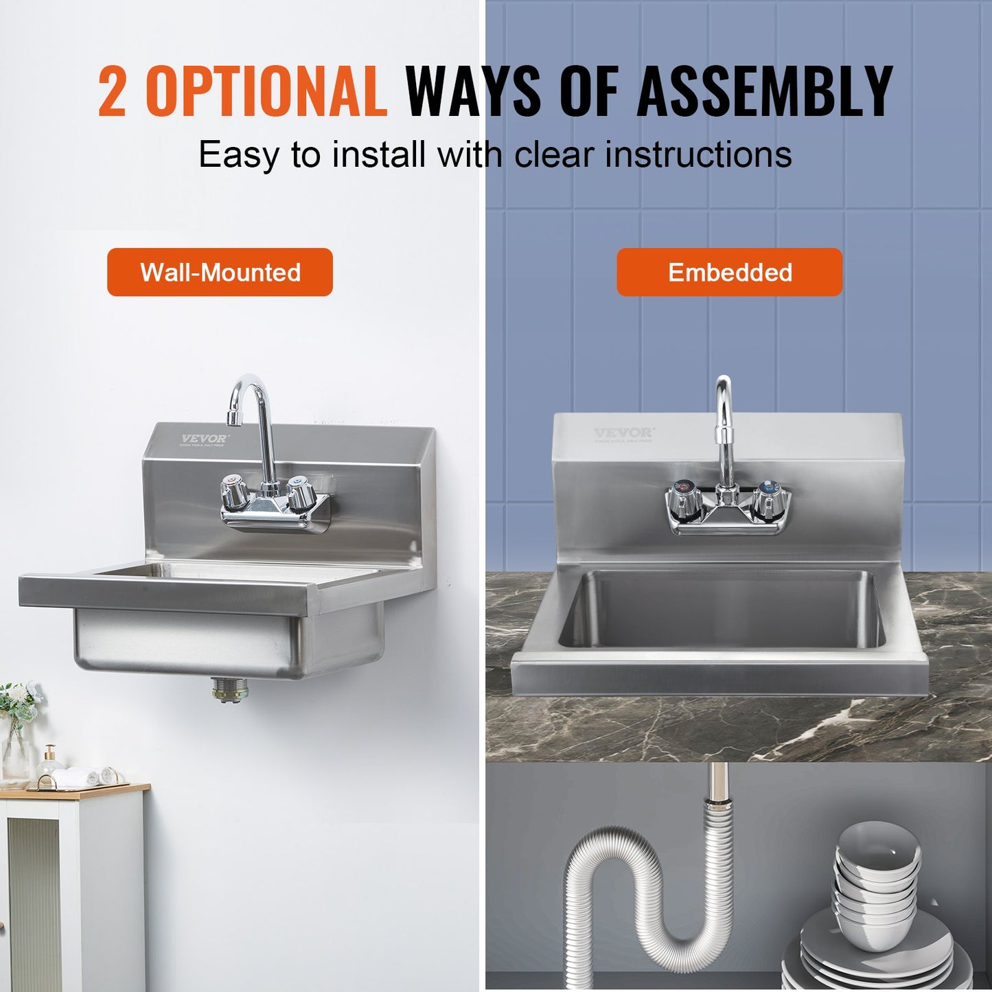 Stainless Steel Commercial Hand Sink with Faucet - 17 x 12.8 Inch