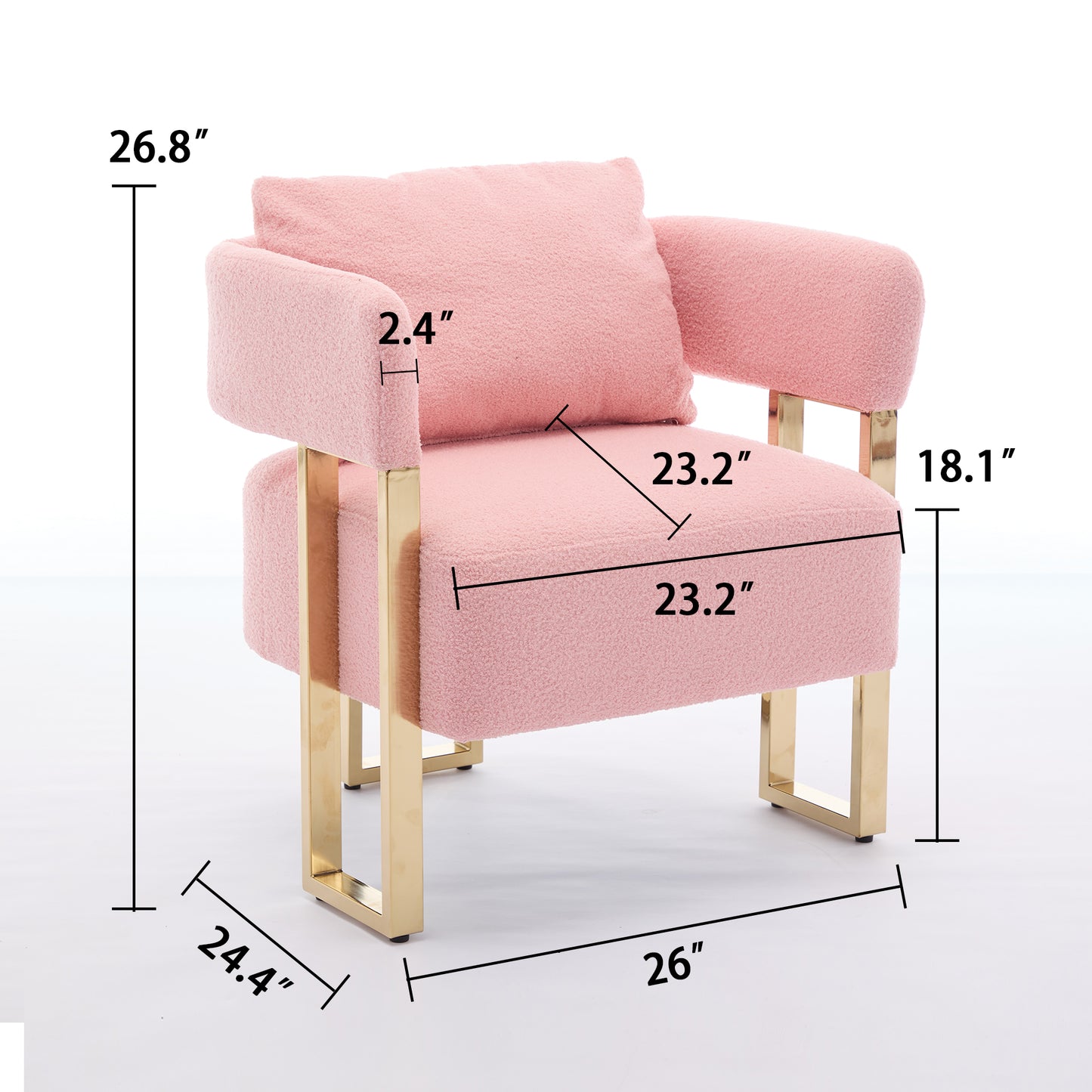 Modern Decorative Chair with Gold Metal Legs - Pink