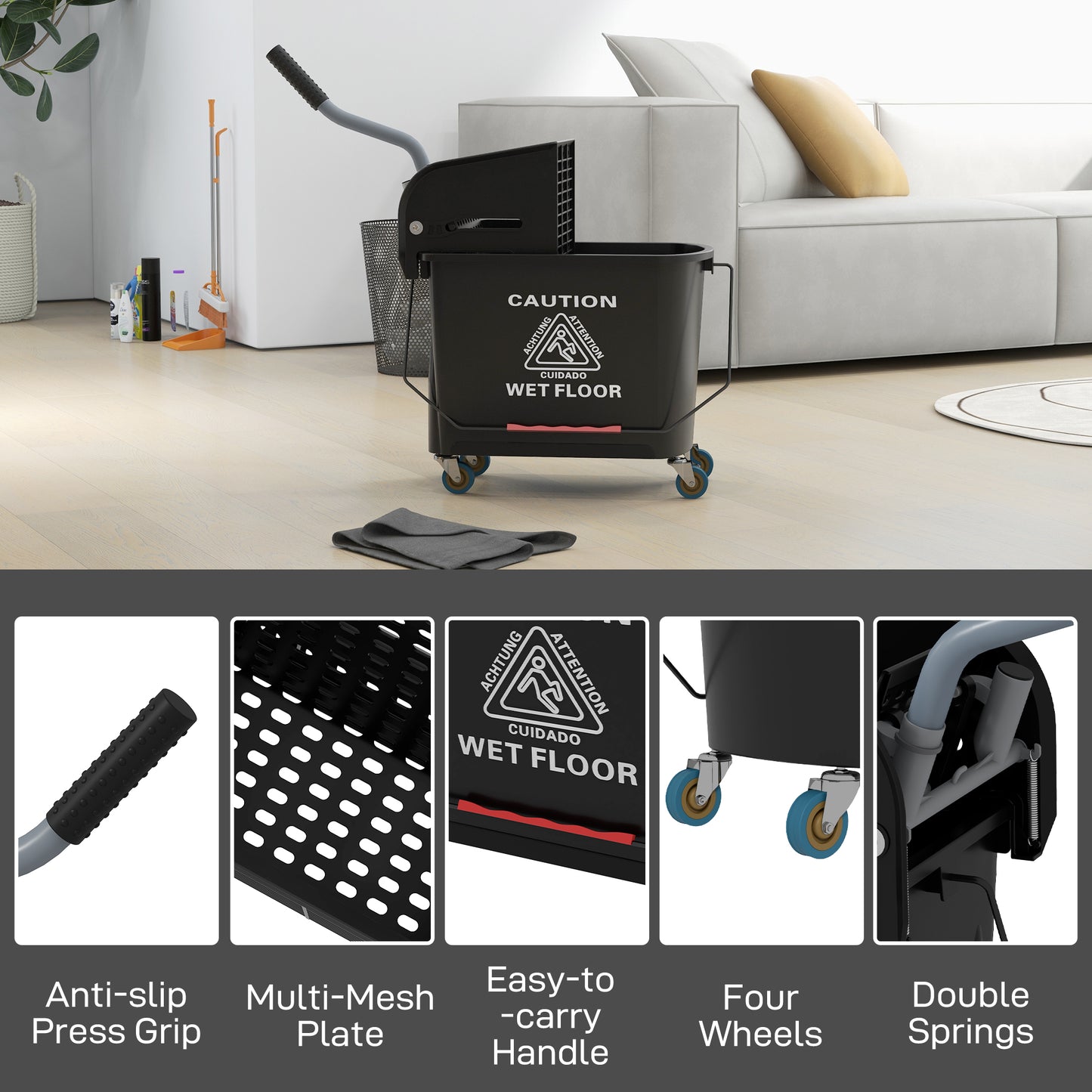 21 Quart Mop Bucket with Wringer and Wheels for Home Cleaning