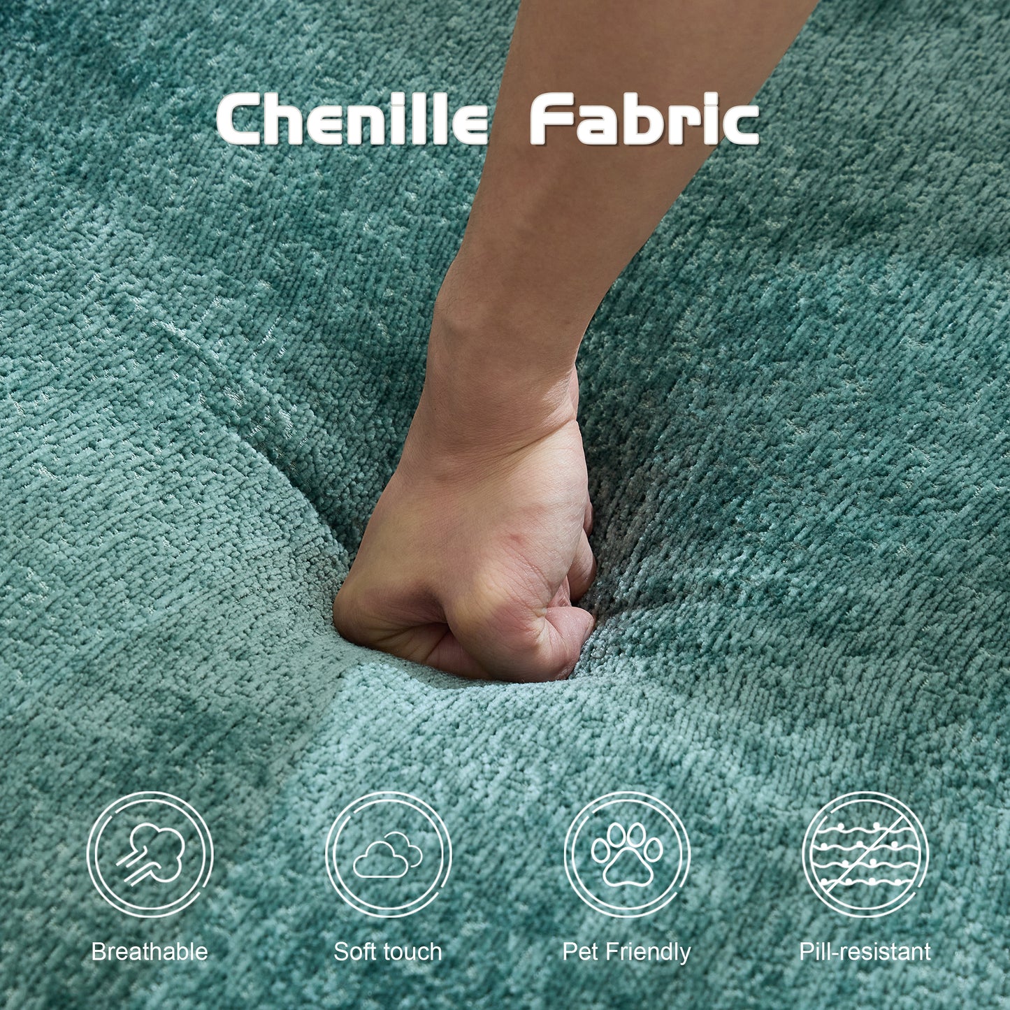 Convertible Floor Sofa Bed - Dark Green Chenille Fabric