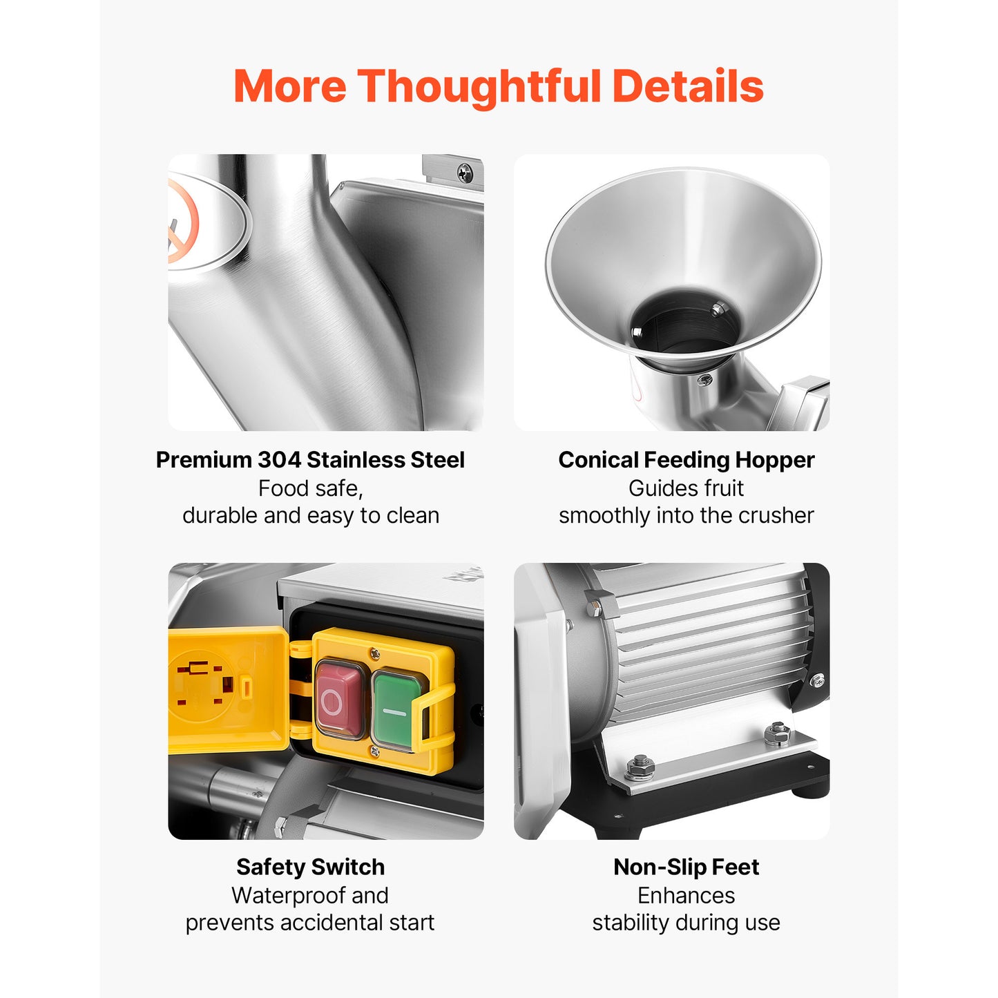 Electric Fruit Crusher 550W, SUS304 Desktop Apple & Juice Press, Grinds Whole Fruits & Vegetables