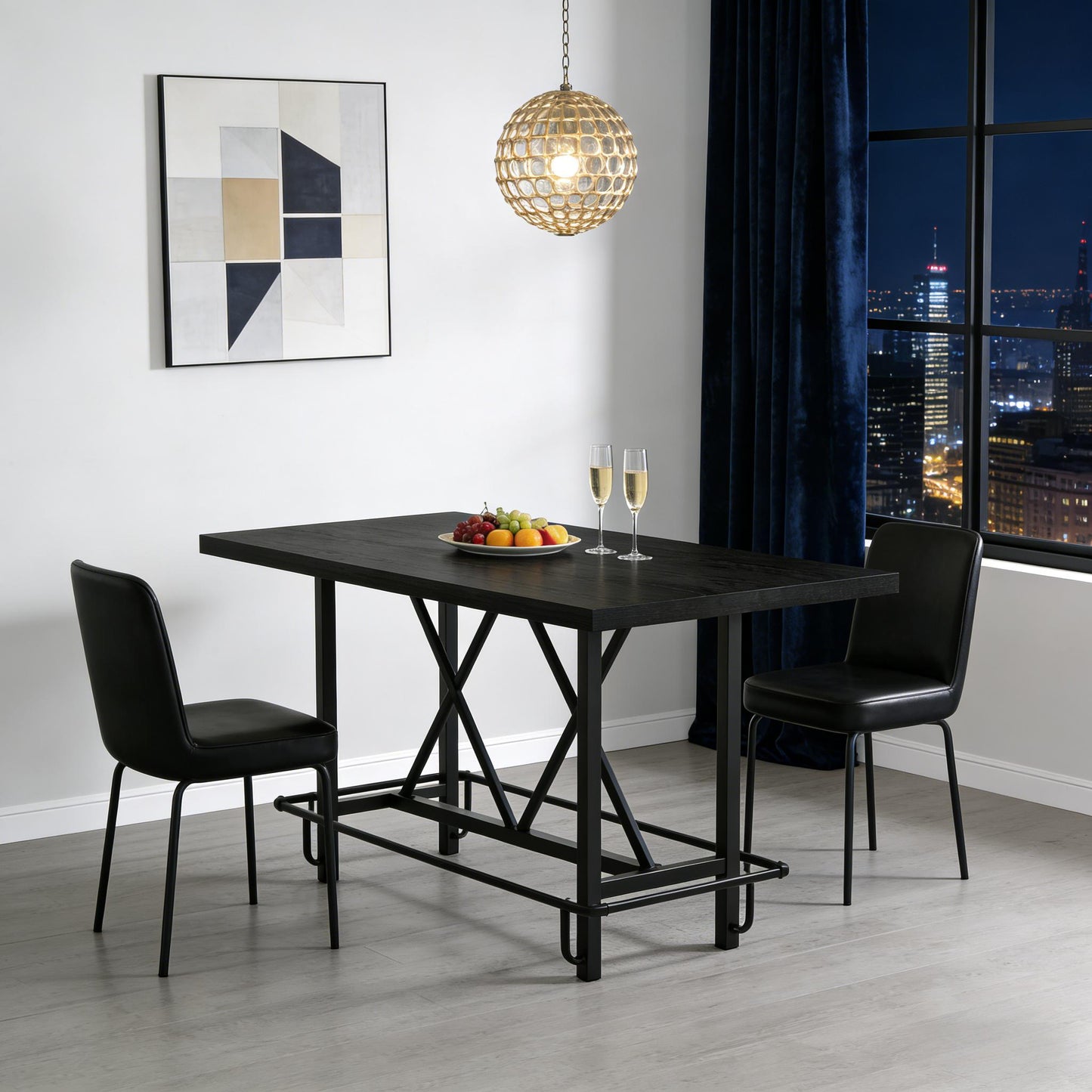 Rectangular Dining Table - Spacious Bar Table for 6 - Black