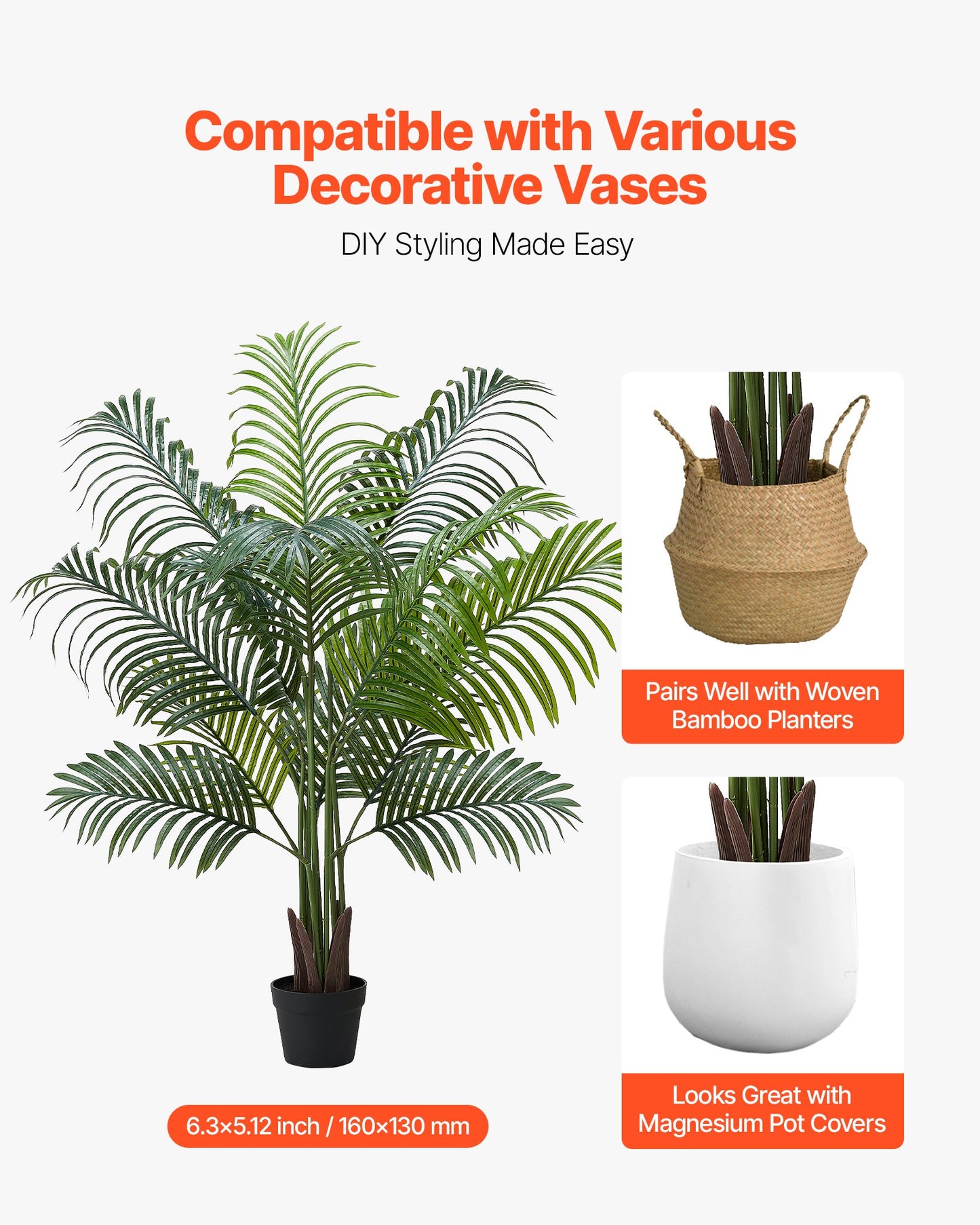 5ft Artificial Areca Palm Tree Faux Plant in Pot for Home Office Decor - Green