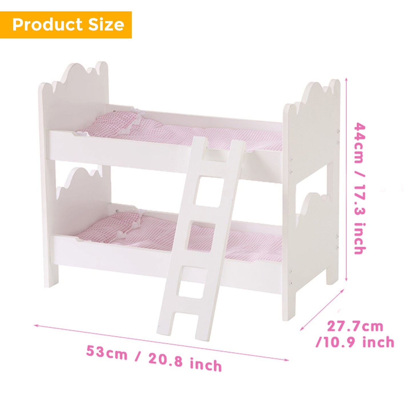 Baby Doll Bunk Bed Easy Assembly Wooden Play With Ladder Pink Bedding