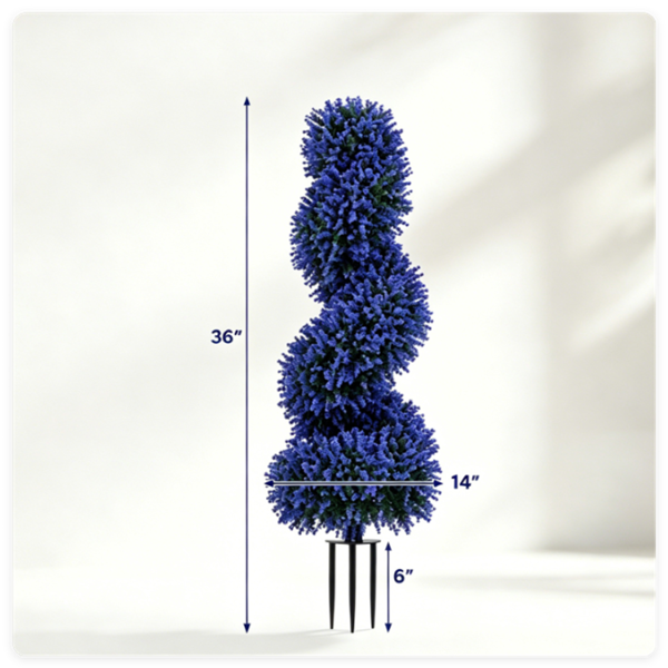 2 Pack Lifelike Faux Spiral Lavender Shrubs - Indoor & Outdoor Decoration