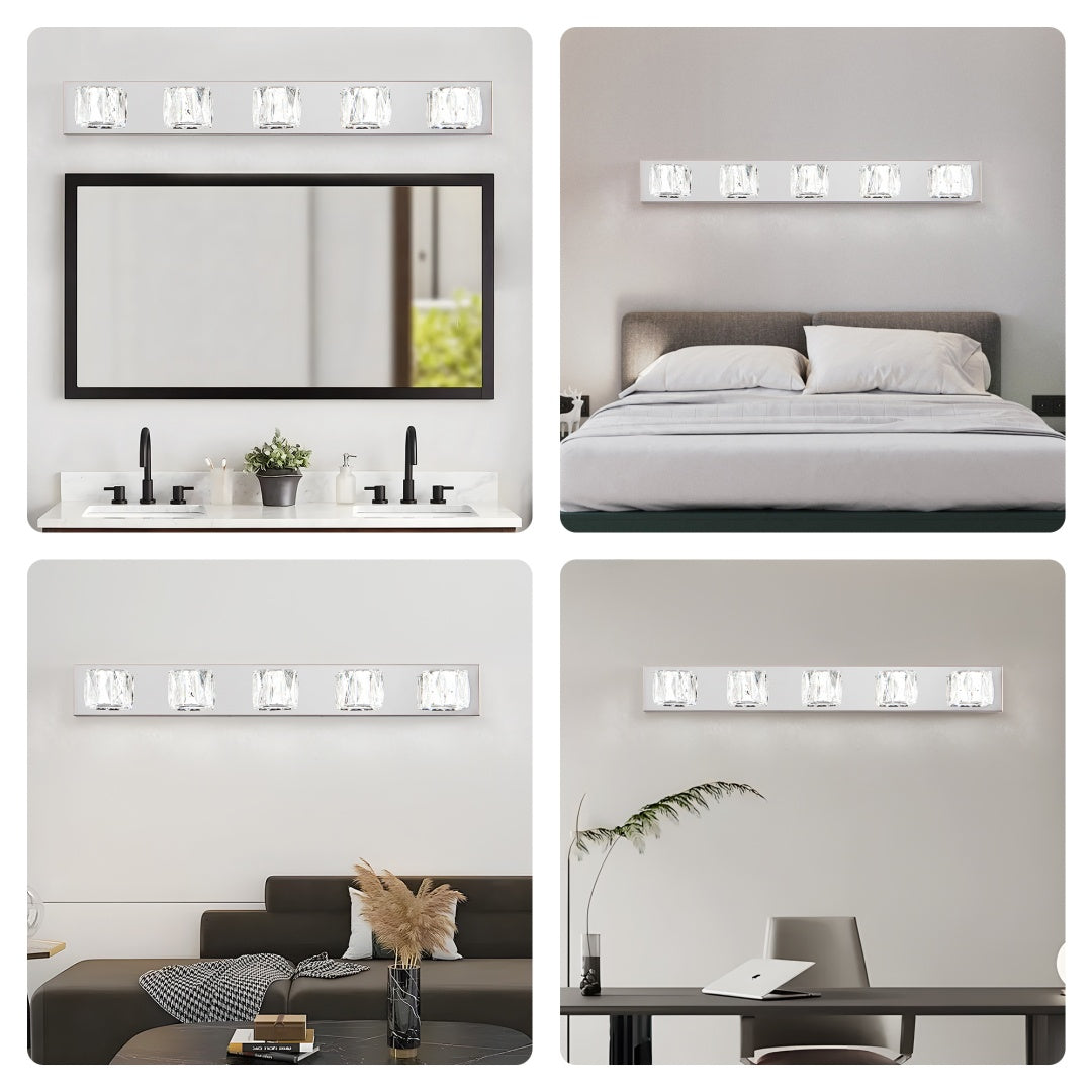 Modern 5-Light LED Wall Sconce - Chrome & Crystal Vanity Light