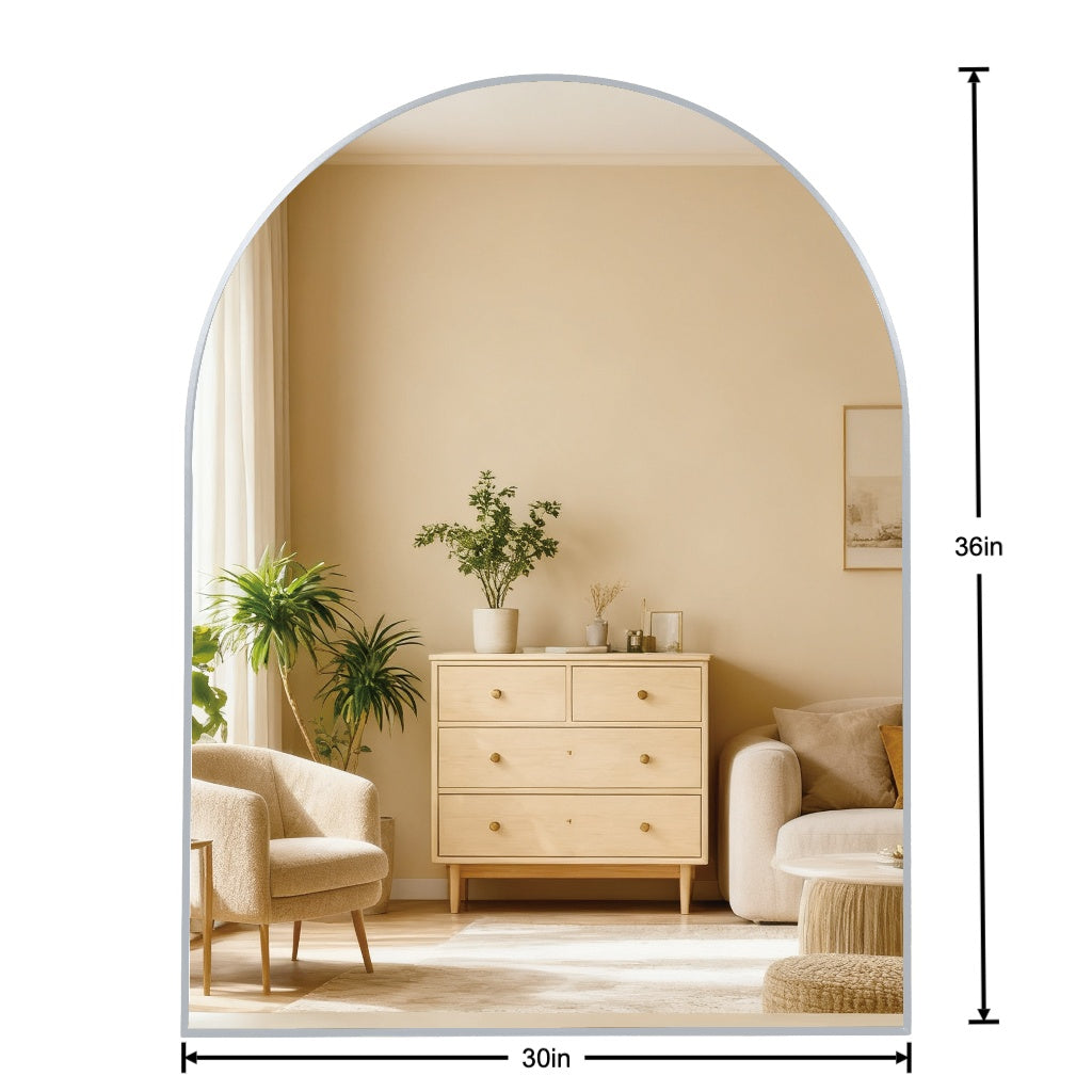 30x36 Inch Arched Silver Metal Framed Wall Mirror