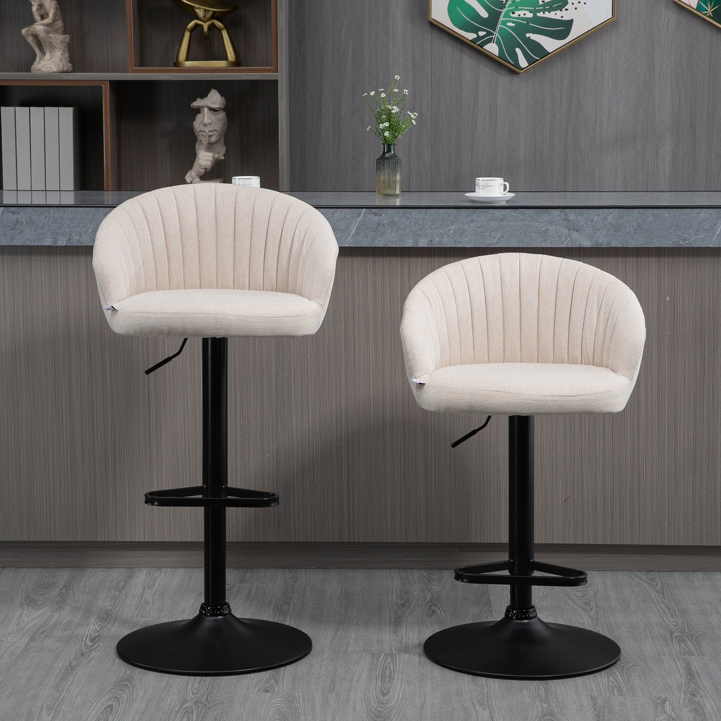 Modern Upholstered Adjustable Barstools with Swivel Seat, Linen Touch