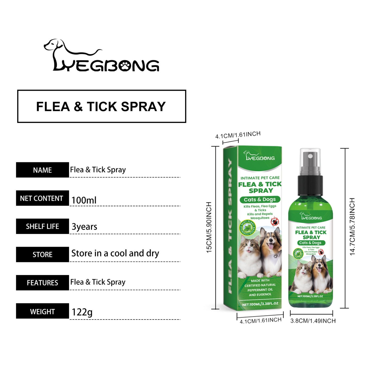 Natural Flea & Tick Spray for Dogs & Cats - Plant-Based Pest Repellent, 100ml