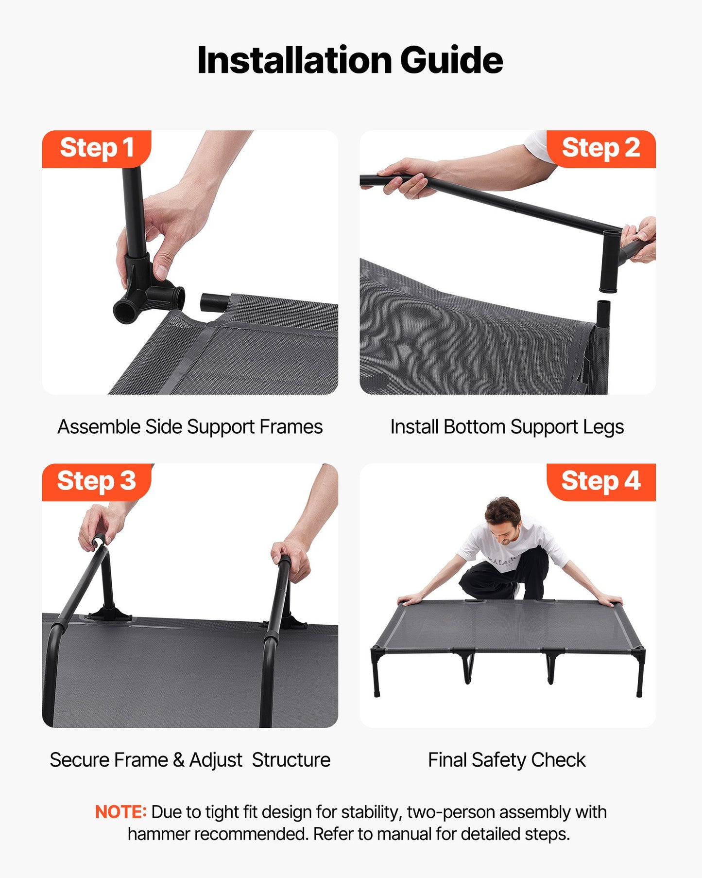 Large Portable Elevated Dog Bed with Metal Frame - XL Breathable Mesh Pet Cot