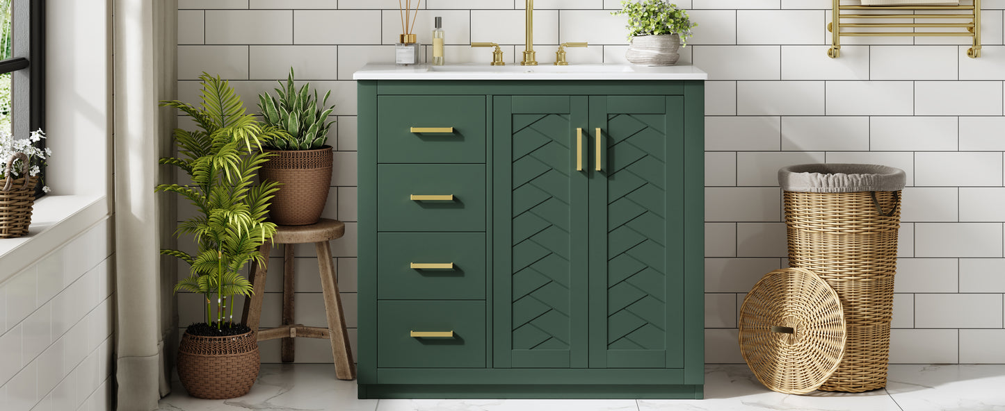36-Inch Green Bathroom Vanity with Ceramic Sink & Storage Cabinet
