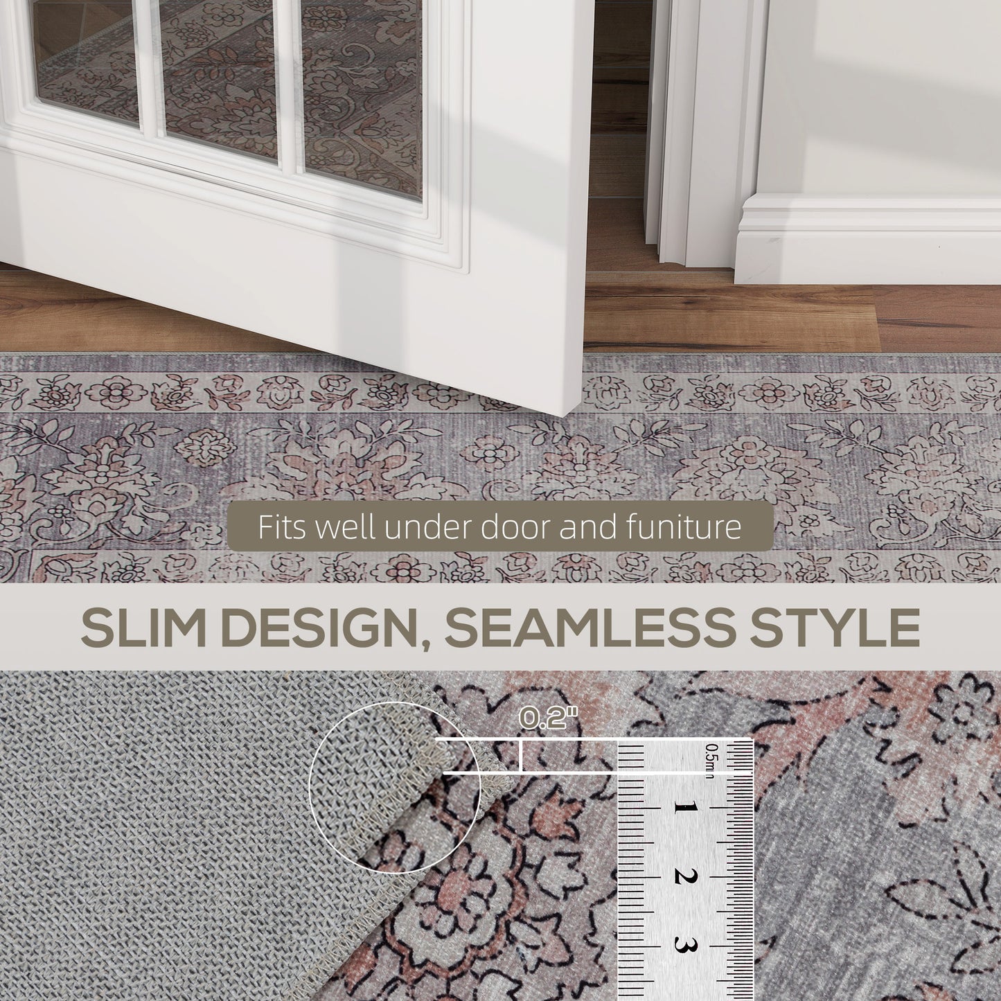 Machine Washable Area Rug 4x6 - Floral Grey & Brown Carpet