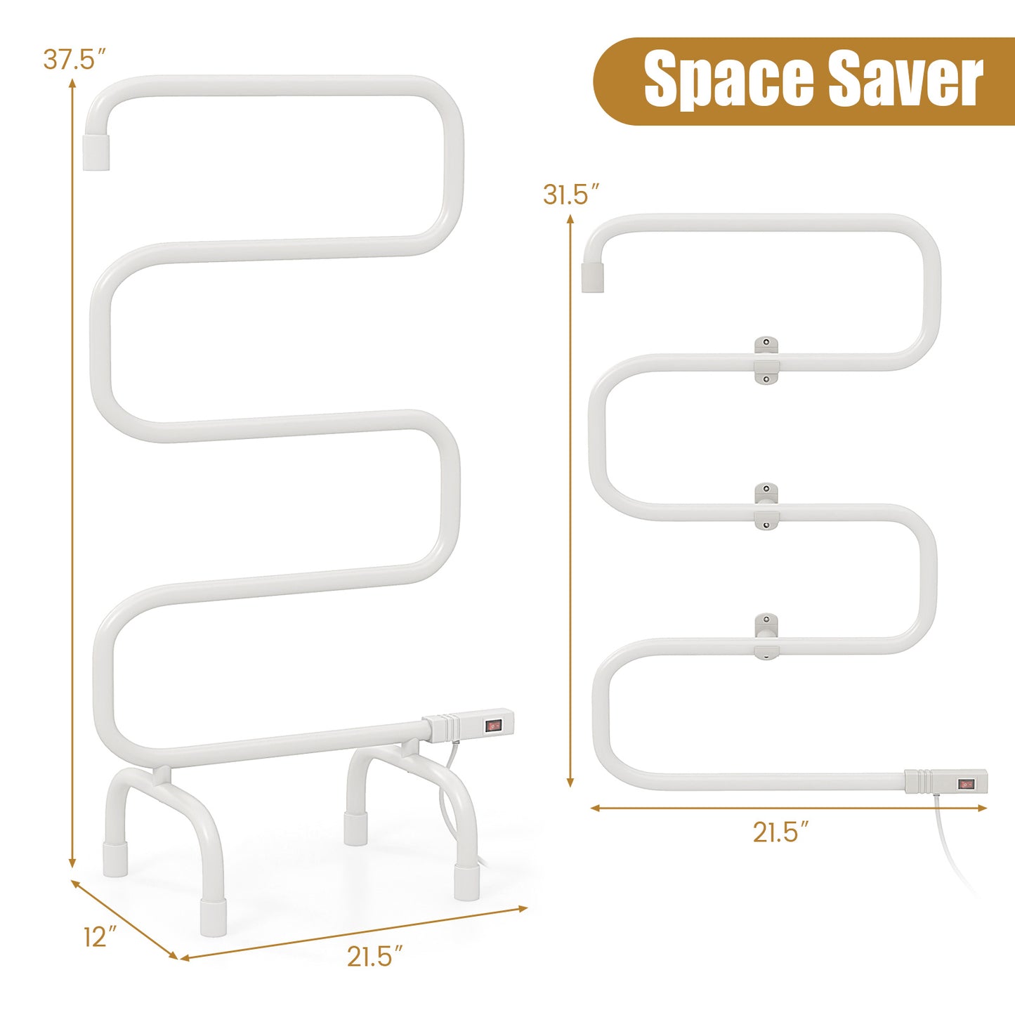 100W Electric Towel Warmer Drying Rack - Space-Saving Design