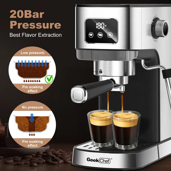 Espresso Machine with Milk Frother - Compact Stainless Steel Coffee Maker