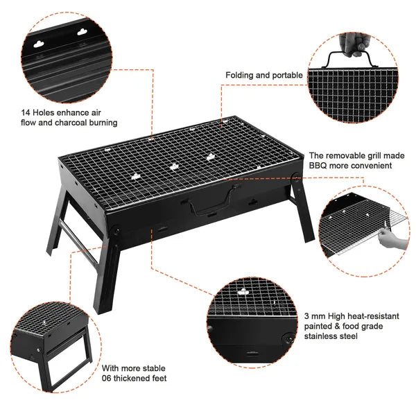 Portable Foldable BBQ Charcoal Grill for Camping and Travel
