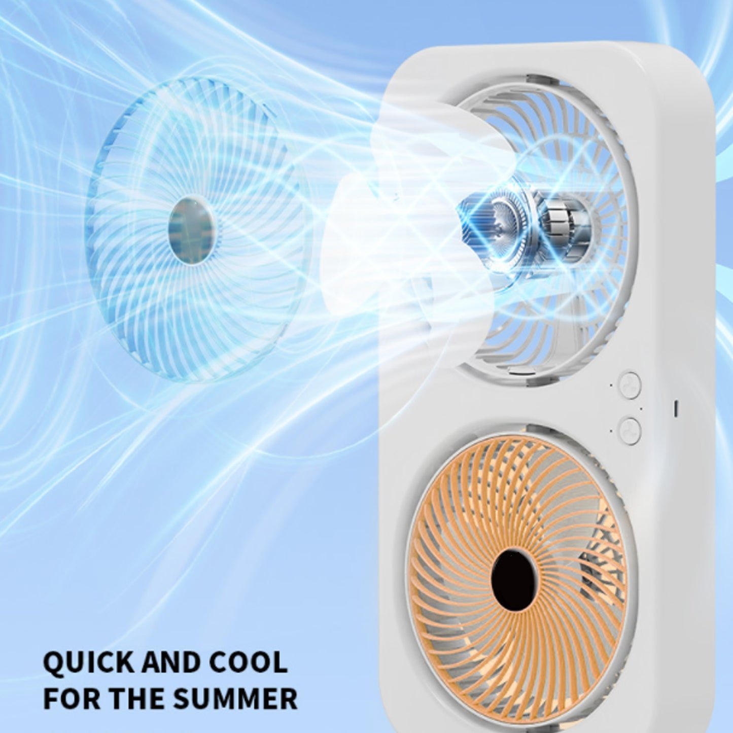 Silent USB Rechargeable Dual Fan with Multi Speed Control - Orange