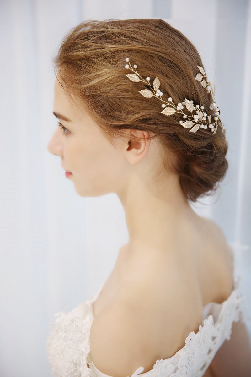 Gold Pearl Flower Bridal Headband