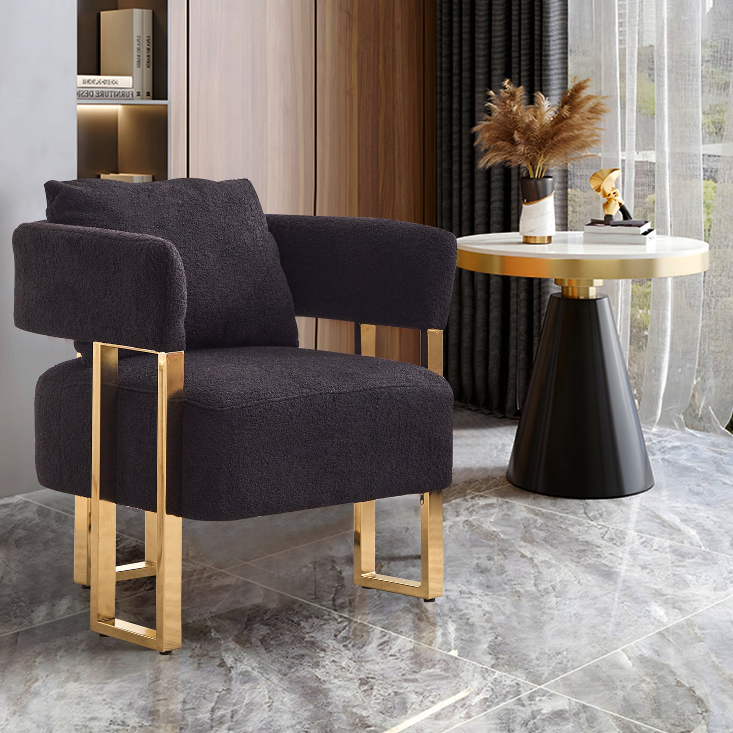 Modern Decorative Chair with Gold Metal Legs - Black