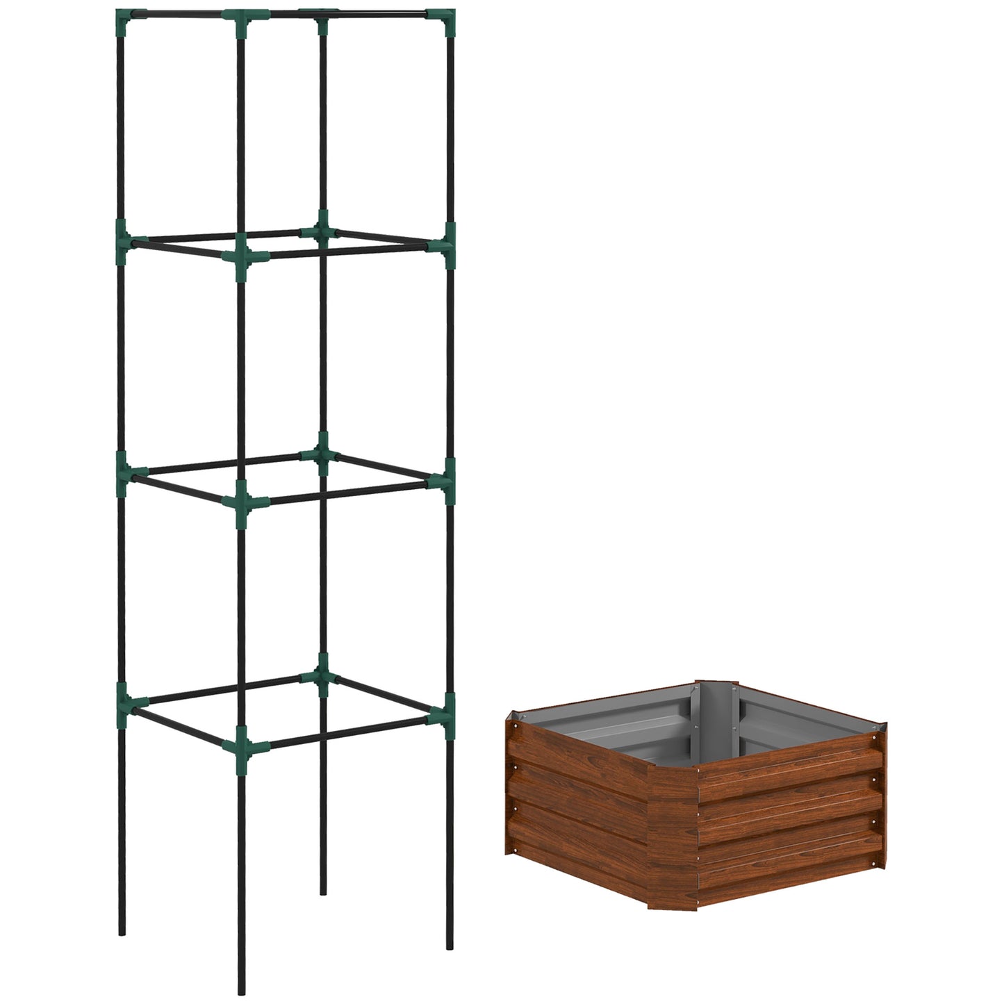 Galvanized Raised Garden Bed with Tomato Cage - 24x24x73.5 Inches, Brown