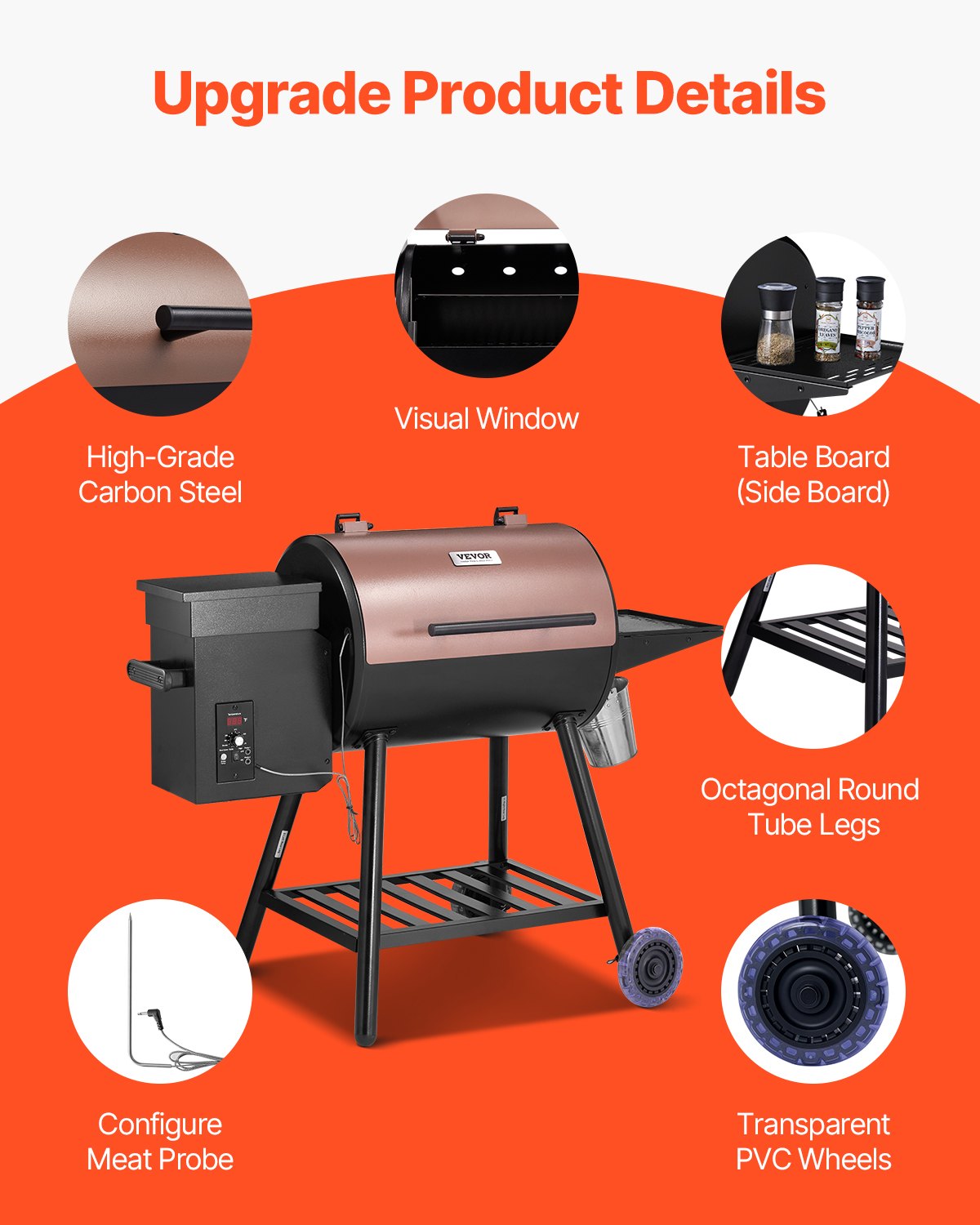 Electric Wood Pellet Grill Smoker with 456 Sq in Cooking Area - Outdoor BBQ