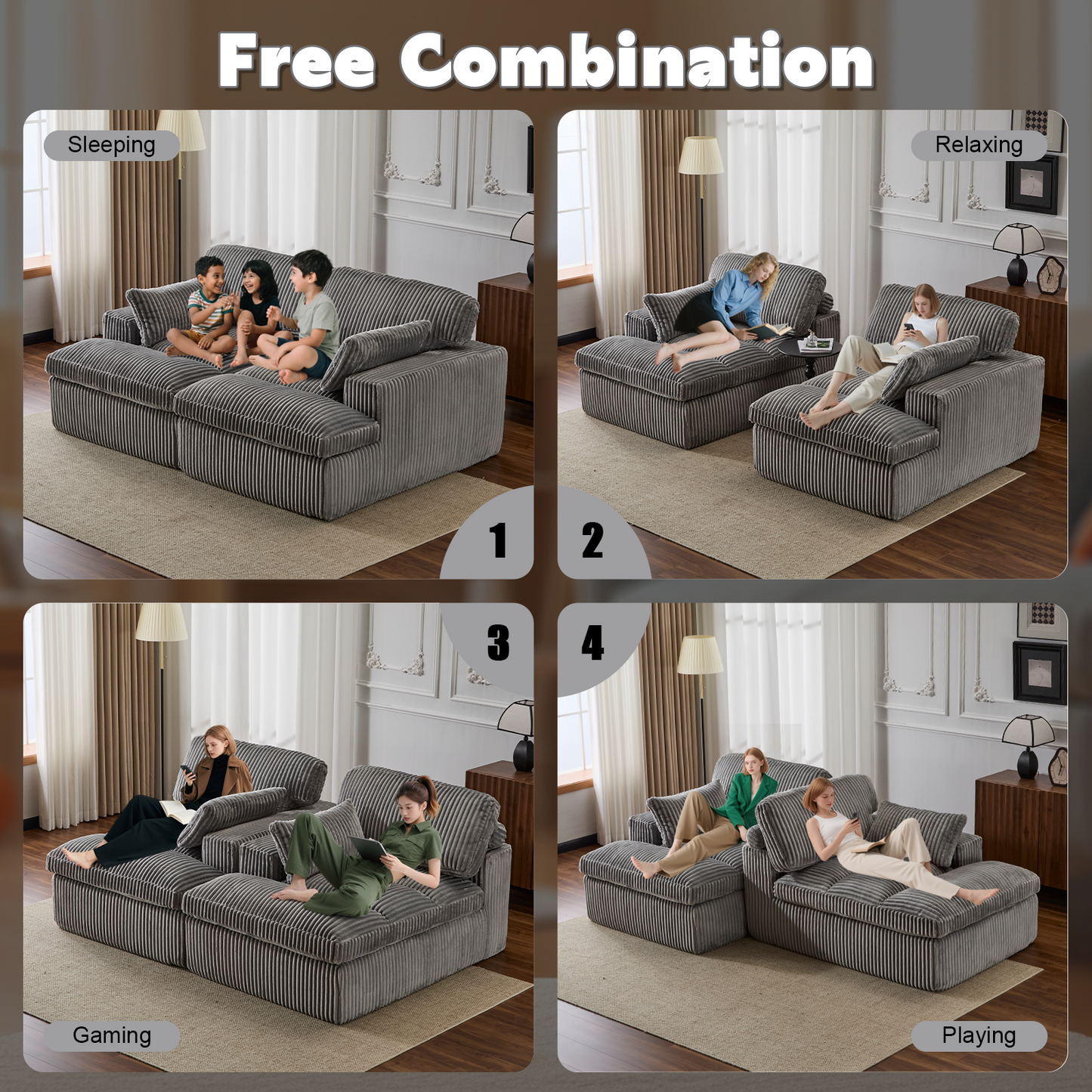 Double Chaise Lounge Chair - Oversized Grey Upholstered Sofa Bed