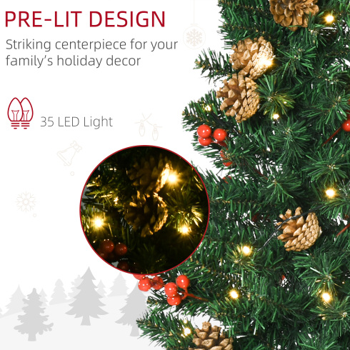 Prelit Christmas Decoration Set - Wreath, Garland & 2 Trees with LED Lights