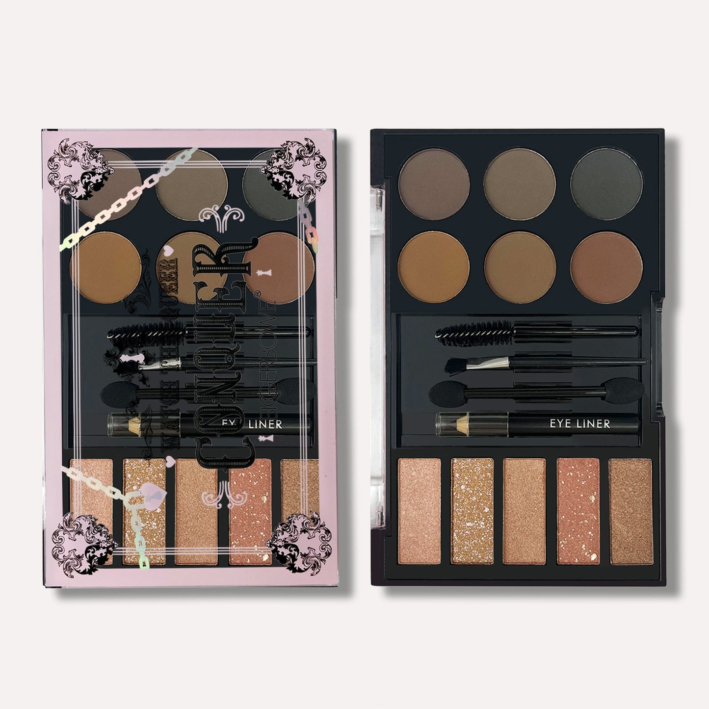 Eyebrow Makeup Palette Kit with Brow Powder and Stencils - Pink
