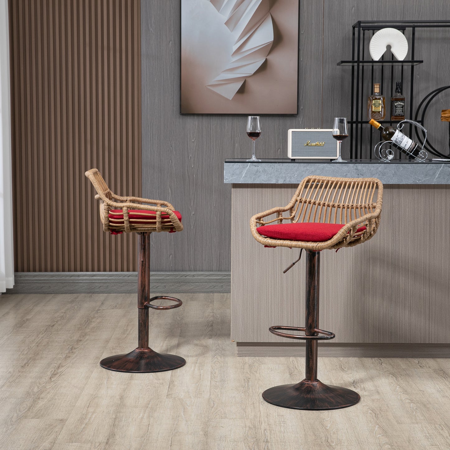 Adjustable Swivel Bar Stools Set of 2 - Red Kitchen Chairs