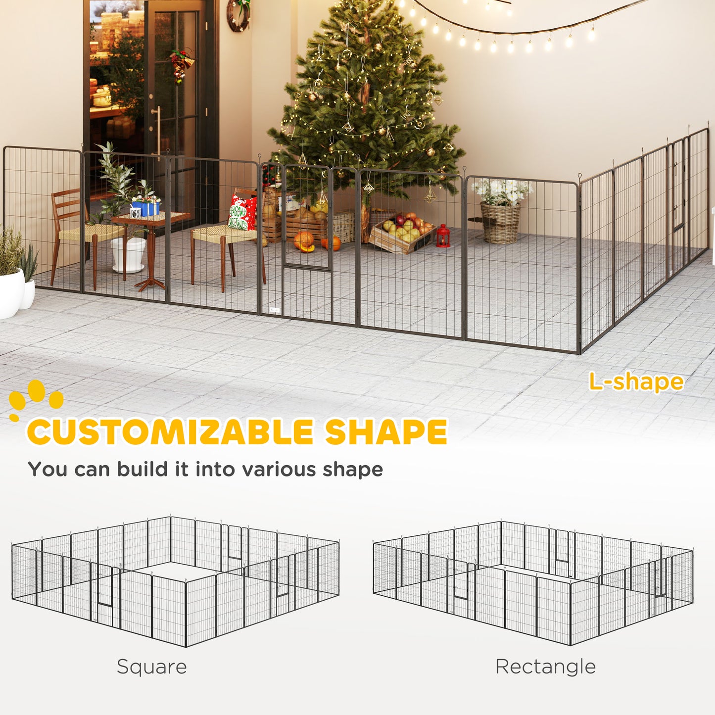 Indoor & Outdoor Dog Playpen with Lockable Doors, 24 Panels, Black