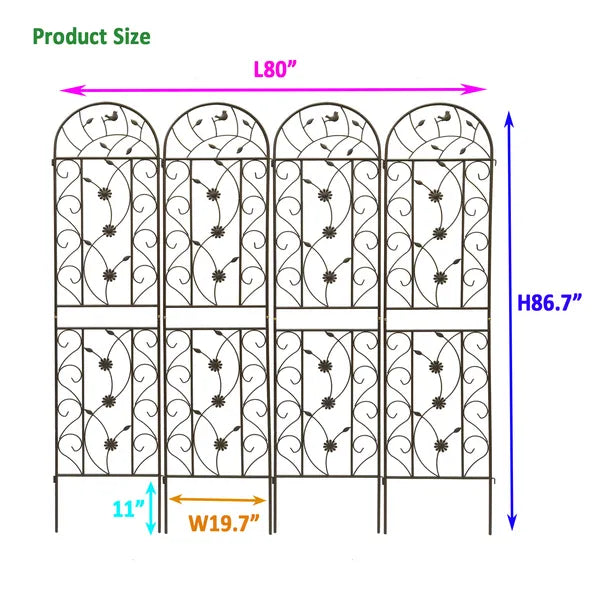 Metal Garden Trellis for Climbing Plants - 86.7" x 19.7" - Brown - 4 Pack