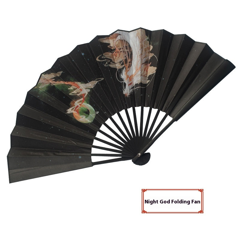 Antique Han Chinese Folding Fan with Bamboo Handle - Multiple Sizes