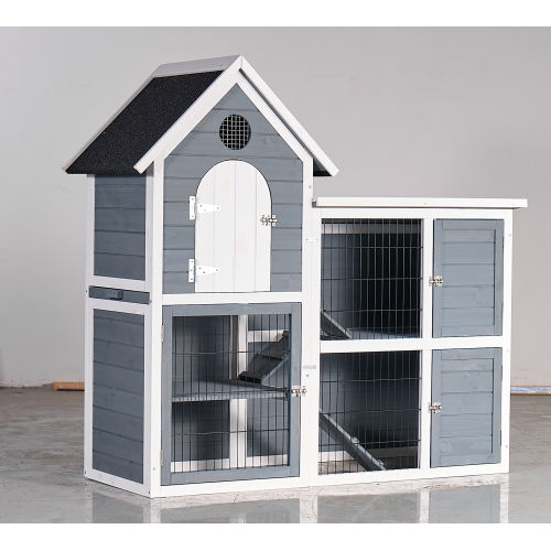 Large Weatherproof 2-Story Wooden Chicken Coop & Rabbit Hutch with No-Leak Tray