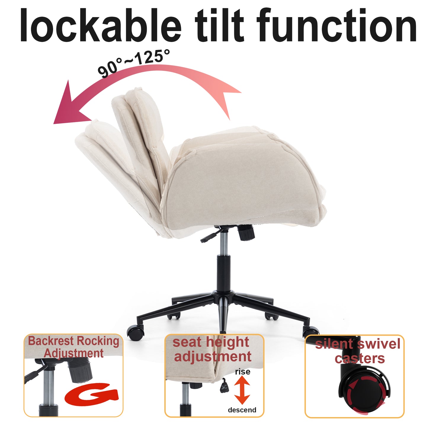 Criss Cross Chair With 5-Gear Adjustable Armrests & Wheels, Ergonomic