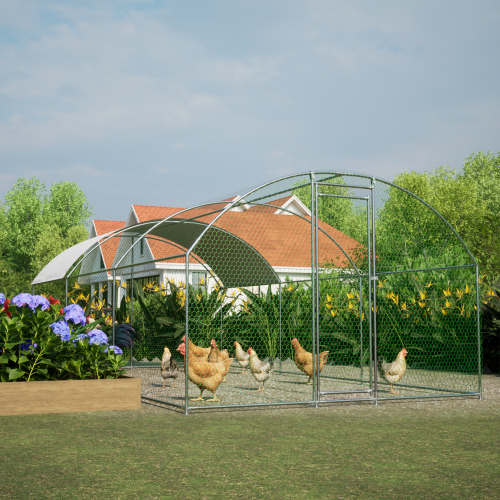 Large Metal Chicken Coop with Waterproof UV Cover Walk-In Yard Enclosure