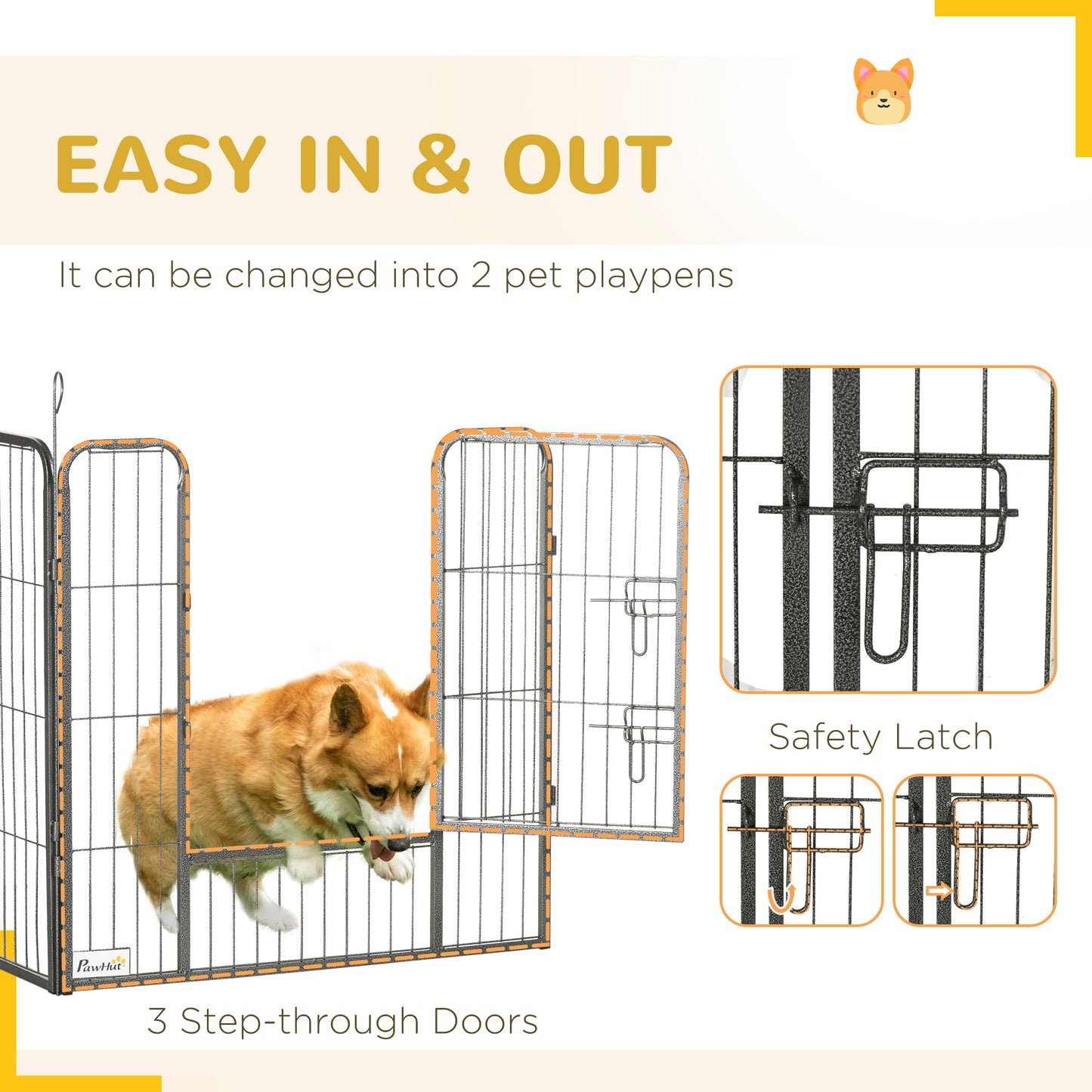 24-Panel Dog Playpen with Lockable Doors for Small and Medium Dogs - Gray, 15.7 x 15.7 x 2.6 ft